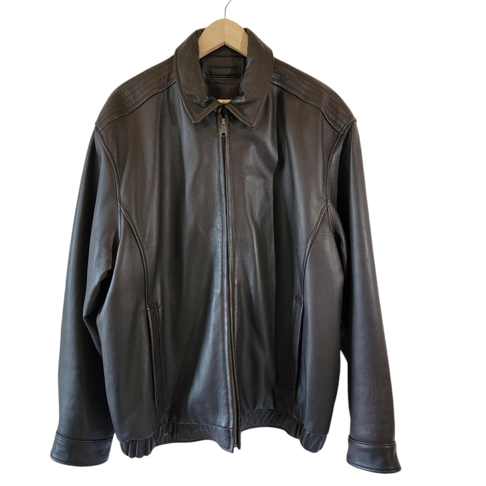 ROUNDTREE & YORKE Men's Genuine Lamb Skin Leather Jacket Sz XL Brown Full-Zip